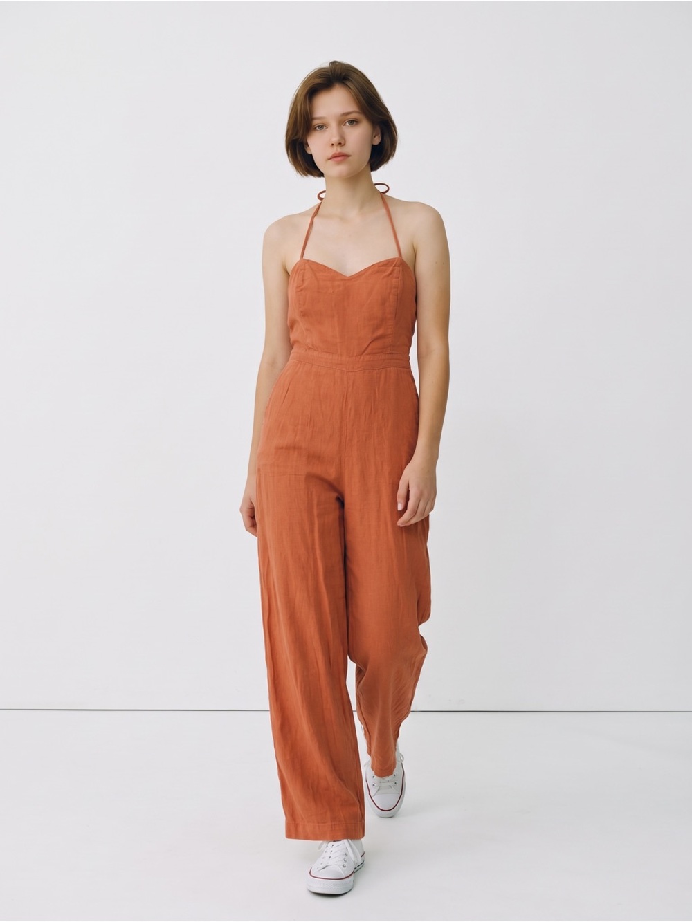 Abercrombie & Fitch Rust Halter Wide Leg Jumpsuit